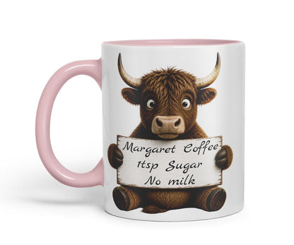 Vixar Personalised Bull Mug with Name or Custom Message – Cute Animal Coloured Ceramic Mug Cup Gift, 11oz (Black)