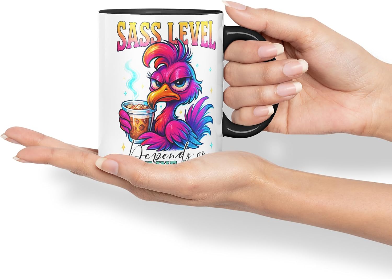 Vixar Sass Level Depends On Caffeine Level Funny Bird Coffee Mug – Coloured Ceramic Mug Cup Gift, 11oz (Black)