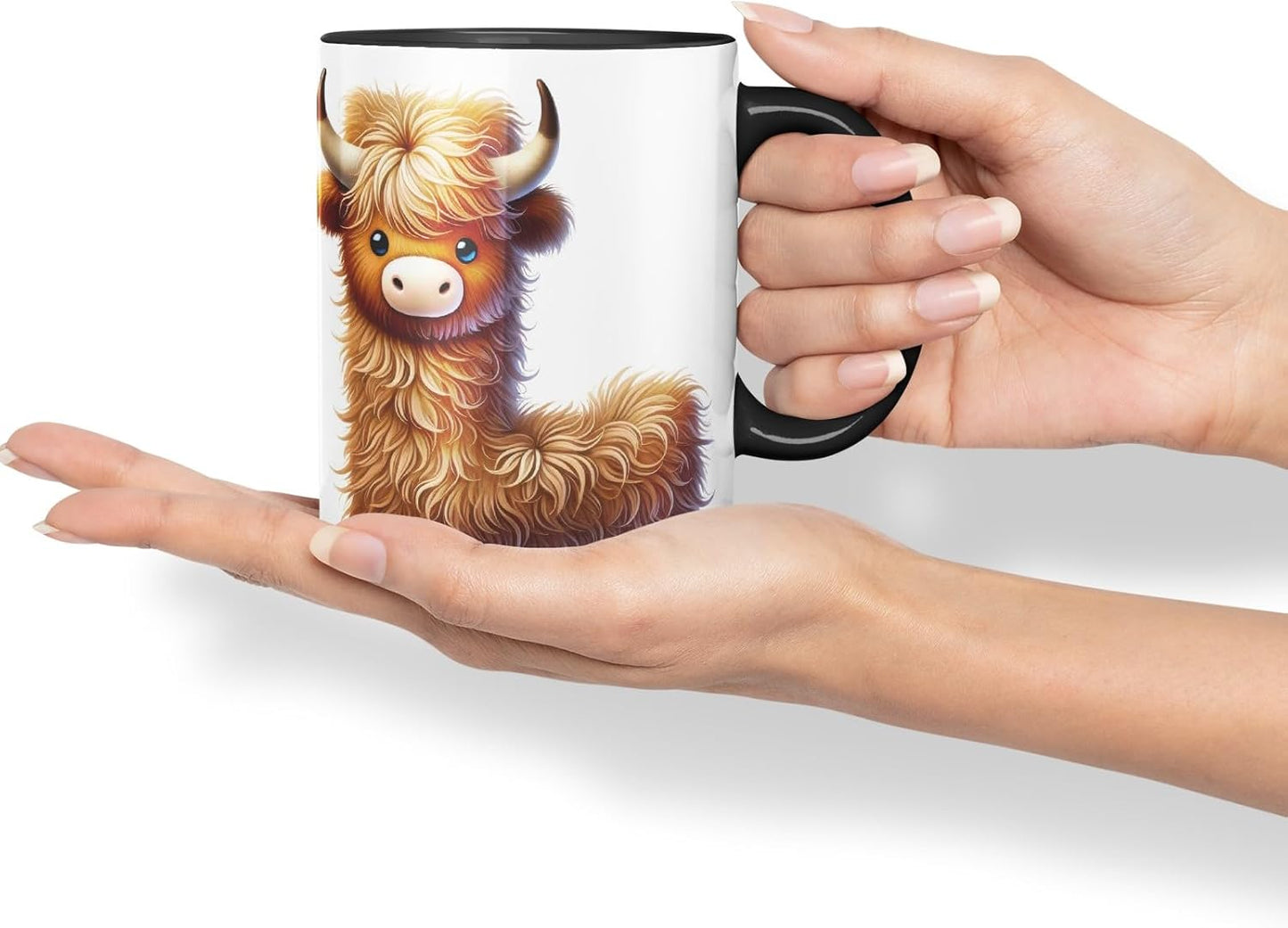 Highland Cow Alphabet Monogram Coloured Ceramic Cup Mug Letter L Rustic Farmhouse Animal Letter Gift V2 11oz (Black)