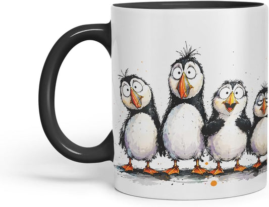 Vixar Puffin Bird Mug – Cute Puffin Bird Coloured Ceramic Mug Cup Gift, 11oz (Black)