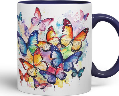 Vixar Ceramic Mug “Rainbow Butterflies” – Coloured Coffee & Tea Mug Cup 11oz 330ml (Navy)