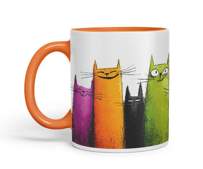 Vixar Funny Colourful Cute Cats Design – Coloured Ceramic Mug Cup Gift, 11oz (Black)