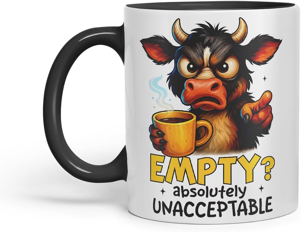 Vixar Empty Absolutely Unacceptable Funny Cow Coffee Mug – Coloured Ceramic Mug Cup Gift, 11oz (Black)