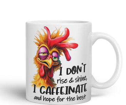 Vixar Mug Sarcastic with Text: I Don’t Rise & Shine I Caffeinate and Hope for The Best Coloured Ceramic Mug Cup 11oz Funny Sarcastic Gift (Black)