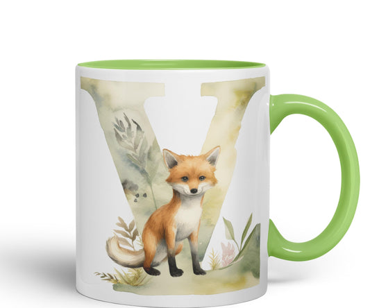 Letter V mug, Animals Alphabet Letter V Monogram animal for kids Ceramic Coloured Mug Cup for Tea Coffee Hot brew 330ml 11Oz Gift