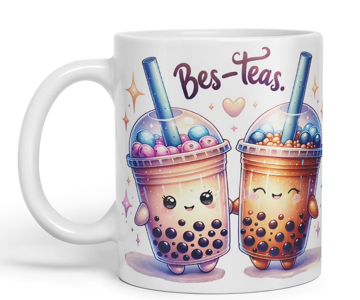 Vixar BES-Teas Coloured Ceramic Cup Mug – Funny Bubble Tea Lovers Gift for Friends, Couples or Coworkers – 11oz (Black)
