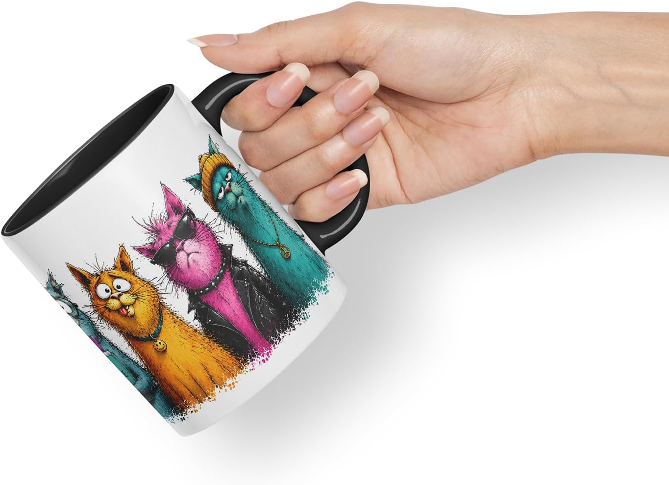 Vixar Crazy Cats Mug – Funny Cat Lover Coloured Ceramic Mug Cup Gift, 11oz (Black)