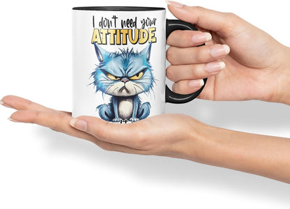 Vixar I Don’t Need Your Attitude – I Brought My Own Coloured Ceramic Mug Cup 11oz Funny Sarcastic Gift (Black)