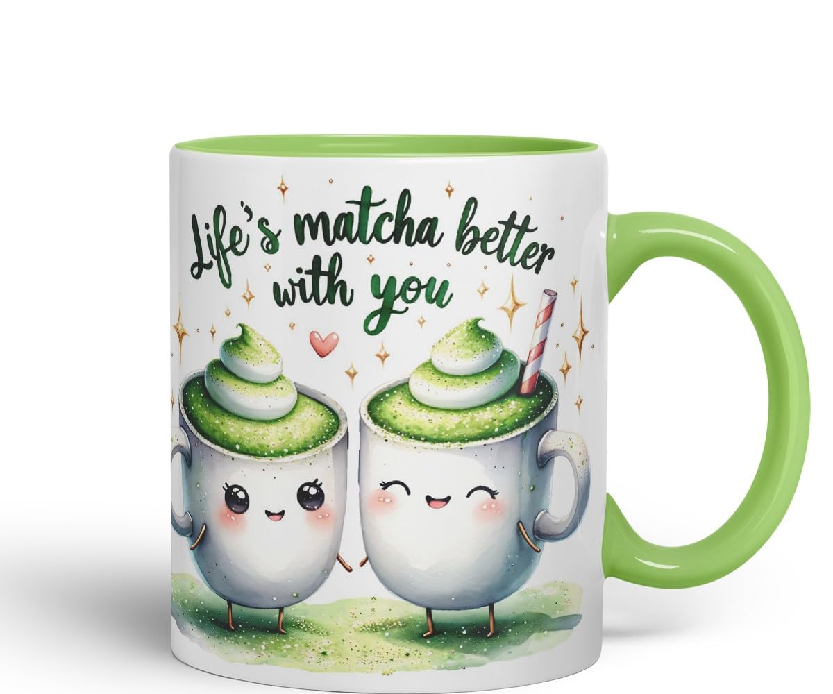 Vixar Life’s Matcha Better with You Coloured Ceramic Cup Mug – Cute Matcha Lovers Gift for Couple, Friends or Partner – 11oz (Black)