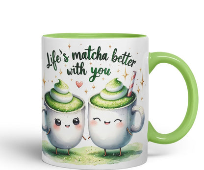 Vixar Life’s Matcha Better with You Coloured Ceramic Cup Mug – Cute Matcha Lovers Gift for Couple, Friends or Partner – 11oz (Black)