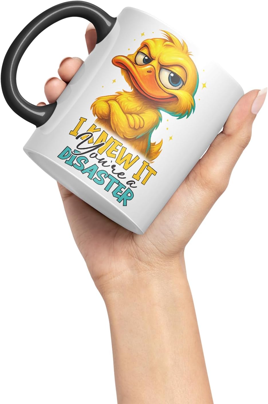 Vixar I Knew It You're A Disaster Funny Duck Mug – Coloured Ceramic Mug Cup Gift, 11oz (Black)