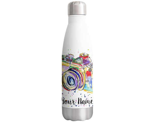 Vixar Camera Personalised Custom Bottle with your Text/name Photograph Gift Watercolour Bottle Double Wall Insulated Stainless Steel Sport Drinks 500ml