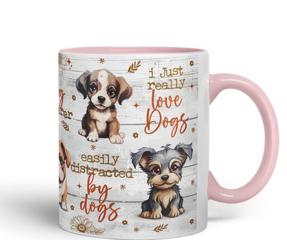 Vixar Dog Whisperer Mug – Easily Distracted by Dogs Coloured Ceramic Mug Cup Gift, 11oz (Black)