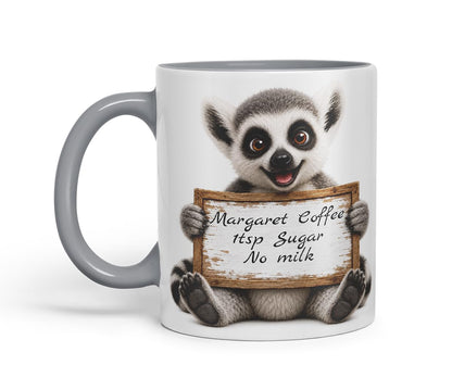 Vixar Personalised Lemur Mug with Name or Custom Message – Cute Animal Coloured Ceramic Mug Cup Gift, 11oz (Black)