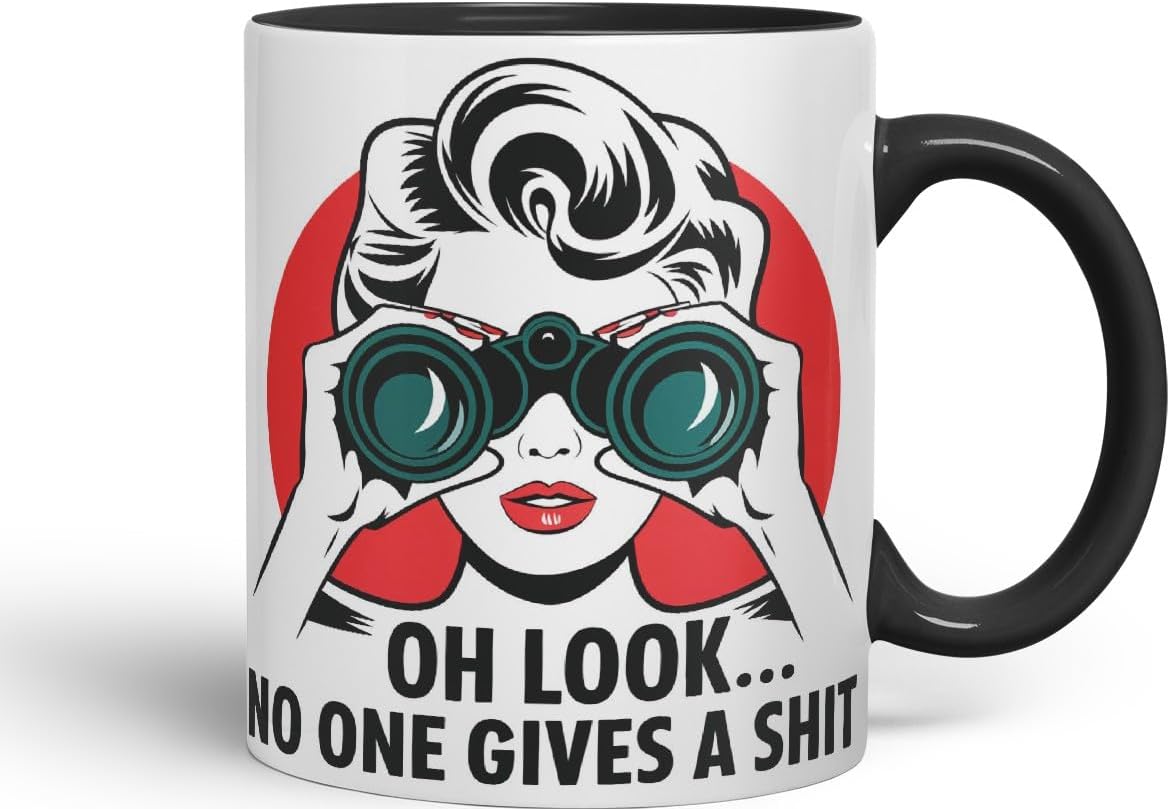 Vixar Oh Look… No One Gives a S** Sarcastic Cow Coloured Ceramic Mug Cup Gift, 11oz (Black)