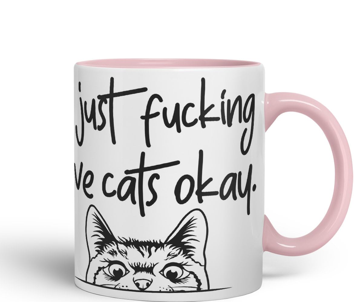 Vixar I just f_ucking Love Cats Okay, Hidden, Hiding Kitten cat Joke sarkasm Ceramic Coloured Mug Cup for Tea Coffee Hot Brew 330ml 11Oz Gift V1