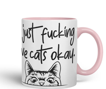 Vixar I just f_ucking Love Cats Okay, Hidden, Hiding Kitten cat Joke sarkasm Ceramic Coloured Mug Cup for Tea Coffee Hot Brew 330ml 11Oz Gift V1