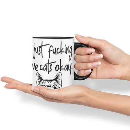 Vixar I just f_ucking Love Cats Okay, Hidden, Hiding Kitten cat Joke sarkasm Ceramic Coloured Mug Cup for Tea Coffee Hot Brew 330ml 11Oz Gift V1