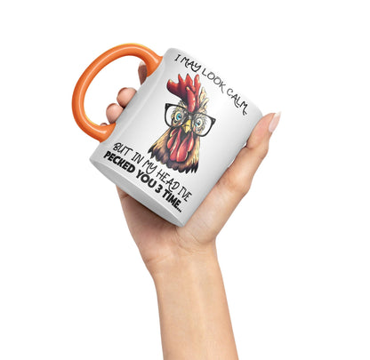 Vixar I May Look Calm.. Chickens Sarcastic Joke Ceramic Coloured Mug Cup for Tea Coffee Hot Brew 330ml 11oz