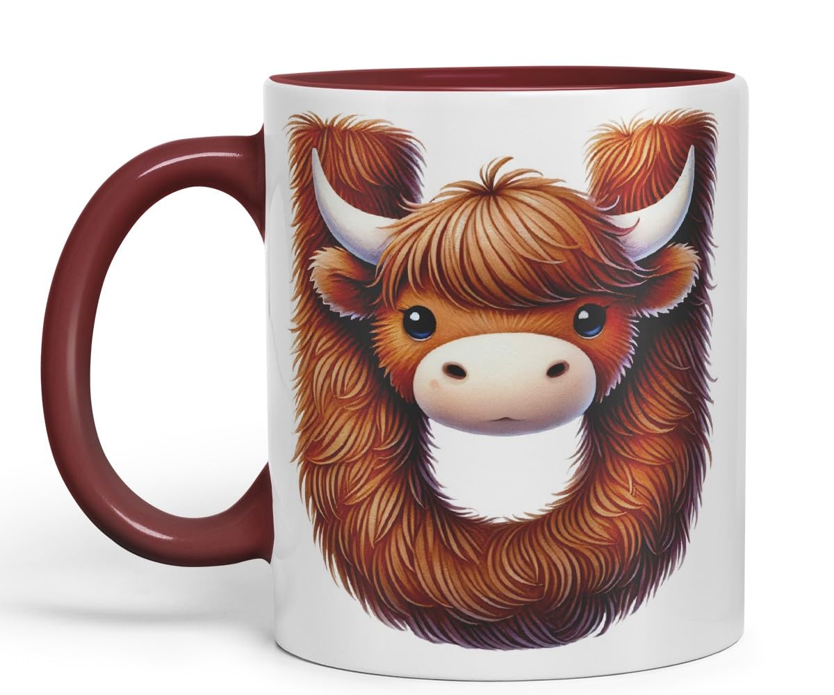 Highland Cow Alphabet Monogram Coloured Ceramic Cup Mug Letter U Rustic Farmhouse Animal Letter Gift V2 11oz (Black)