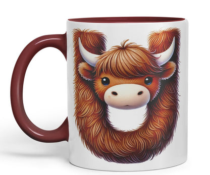 Highland Cow Alphabet Monogram Coloured Ceramic Cup Mug Letter U Rustic Farmhouse Animal Letter Gift V2 11oz (Black)