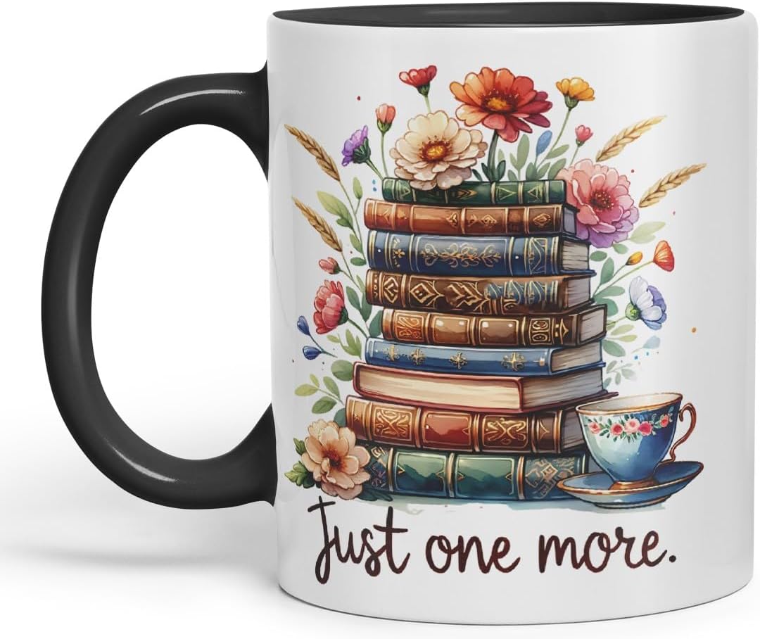 Vixar Just One More Chapter Coloured Mug Cup Cozy Reading Gift 11oz (Black)