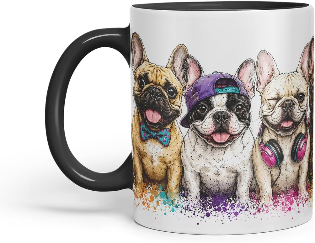 Vixar Funny French Bulldog Mug – Cute Frenchie Dog Coloured Ceramic Mug Cup Gift, 11oz (Black)
