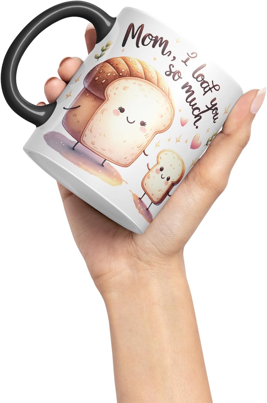 Vixar Mom I Loaf You So Much Funny Bread Mother Mum Mug – Coloured Ceramic Mug Cup Gift, 11oz (Black)