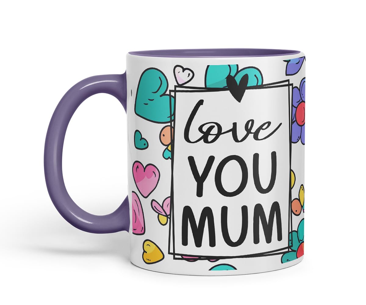 Vixar Love You Mum Colourful Flowers Mug – Coloured Ceramic Mug Cup Gift, 11oz (Black)