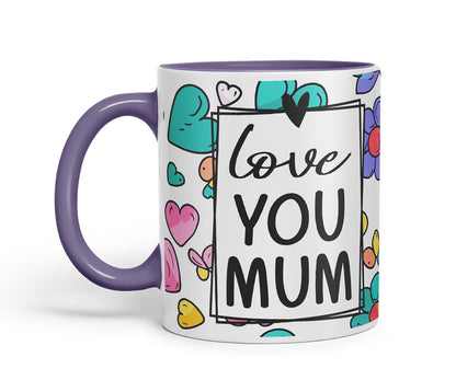 Vixar Love You Mum Colourful Flowers Mug – Coloured Ceramic Mug Cup Gift, 11oz (Black)