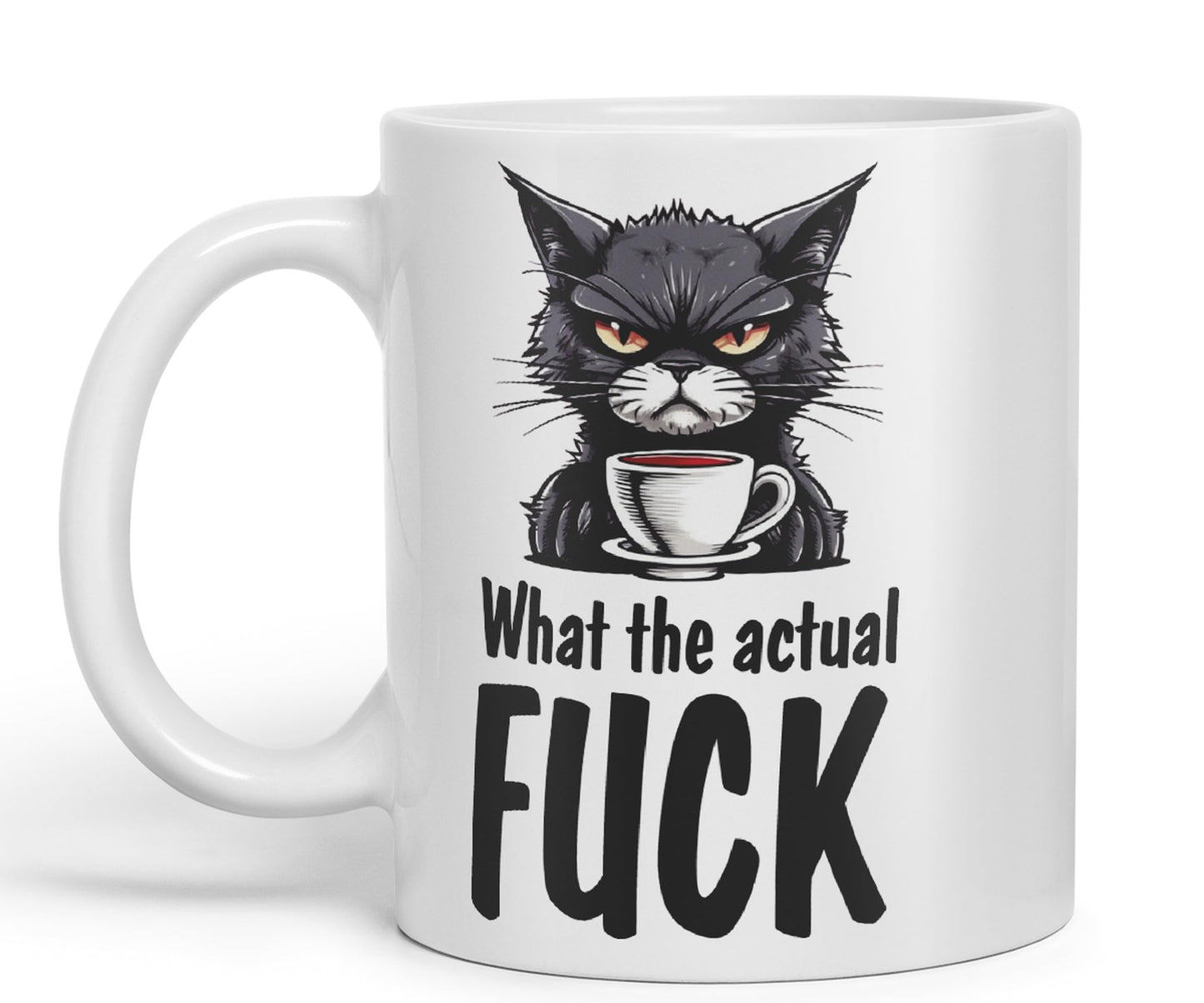 What The Actual F… Cat Kitten Joke sarkasm Sarcastic Ceramic Coloured Mug Cup for Tea Coffee Hot Brew 330ml 11Oz Gift