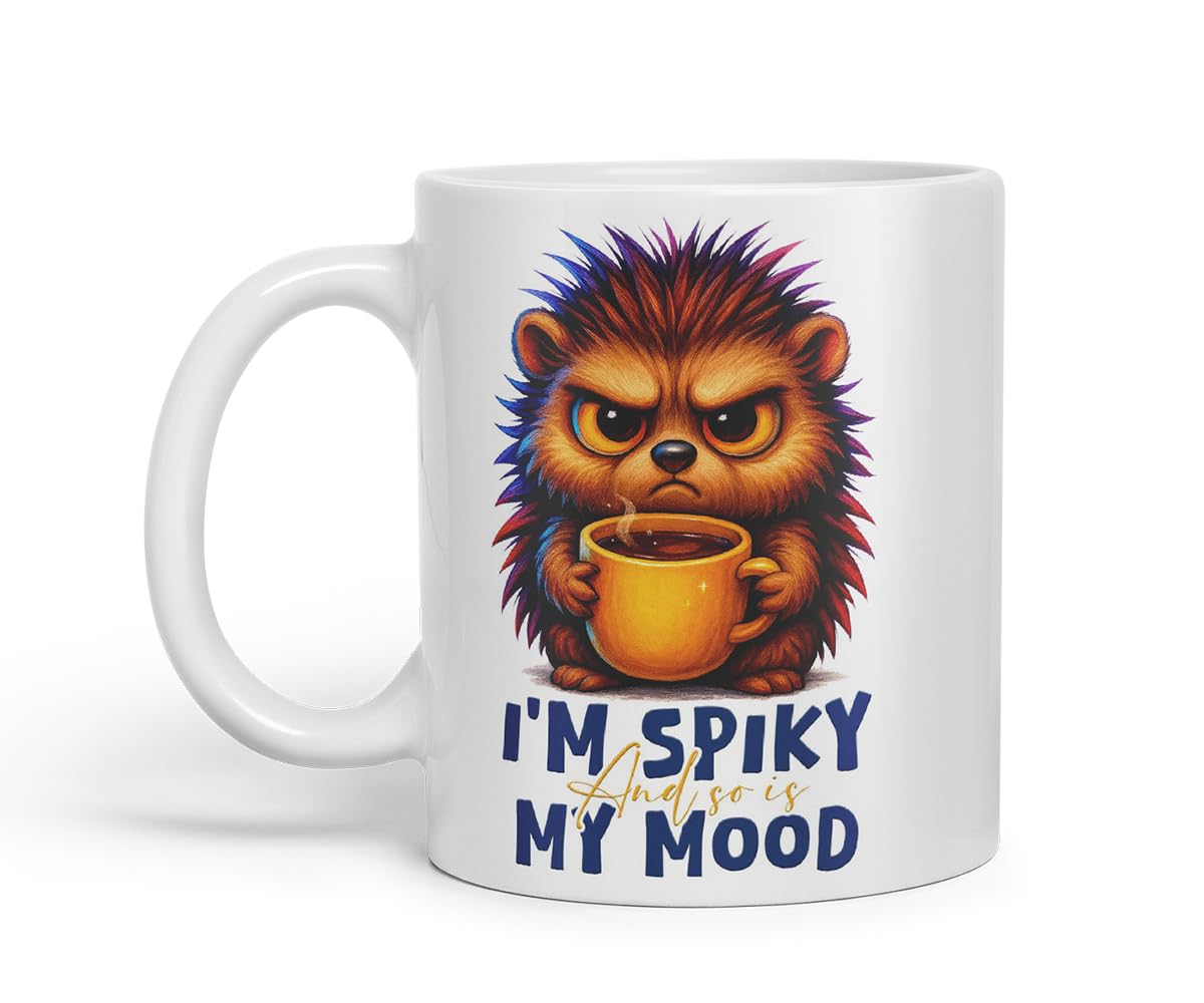 Vixar I'm Spiky and So is My Mood Funny Hedgehog Mug – Coloured Ceramic Mug Cup Gift, 11oz (Black)