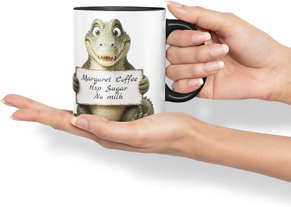 Vixar Personalised Crocodile Mug with Name or Custom Message – Cute Animal Coloured Ceramic Mug Cup Gift, 11oz (Black)
