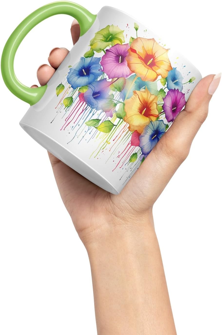 Vixar Morning Glory Climbing Flower Mug Coloured Ceramic Mug Cup Gift, 11oz (Light Green)