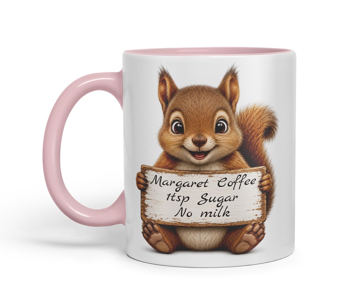 Vixar Personalised Squirrel Mug with Name or Custom Message – Cute Animal Coloured Ceramic Mug Cup Gift, 11oz (Black)