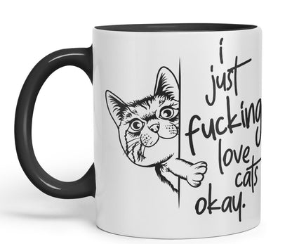 Vixar I just f_ucking Love Cats Okay, Hidden, Hiding Kitten cat Joke sarkasm Ceramic Coloured Mug Cup for Tea Coffee Hot Brew 330ml 11Oz Gift V2