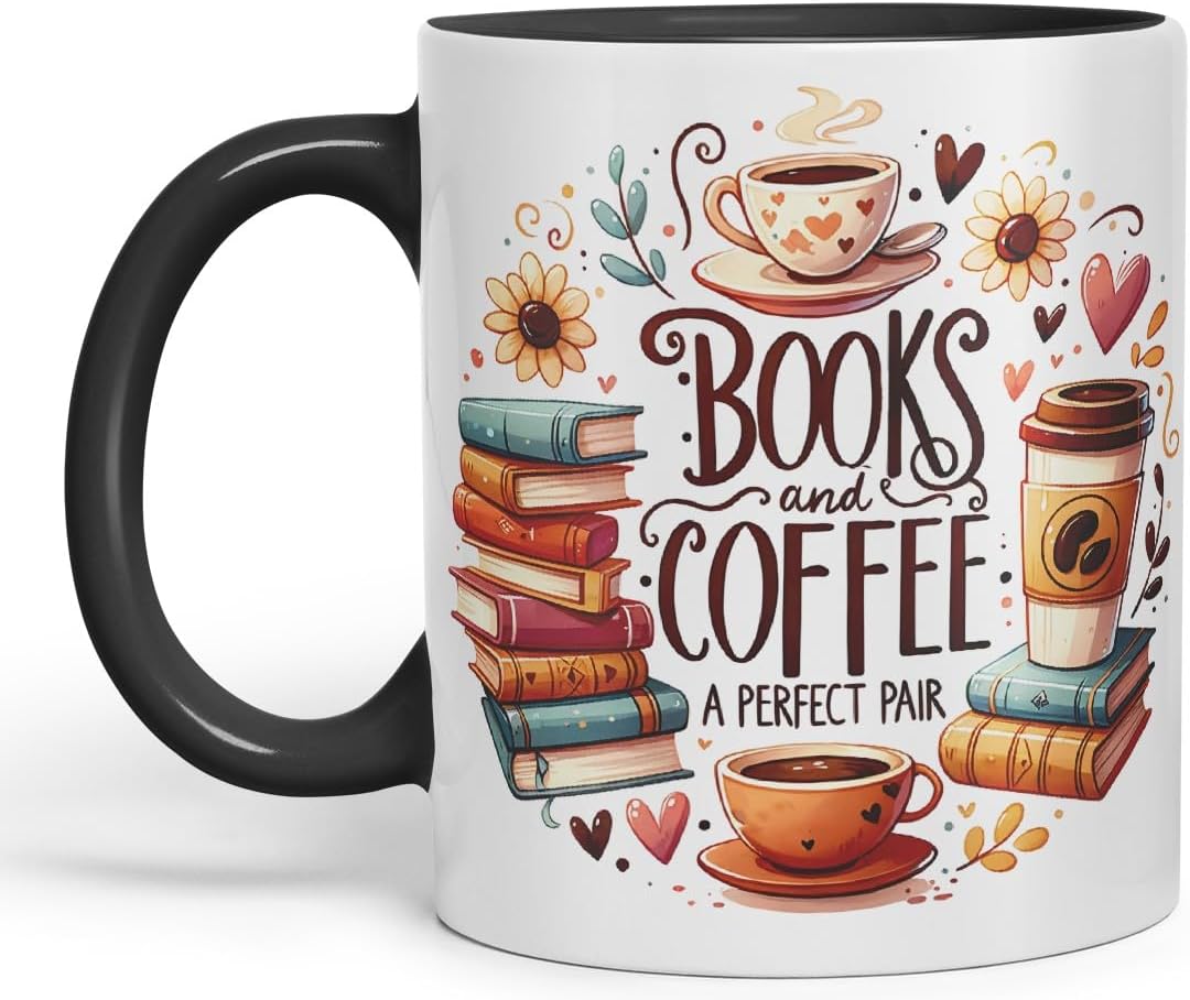 Books and Coffee A Perfect Pair Coloured Mug Cup for Readers 11oz (Black)