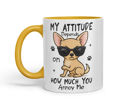 Vixar My Attitude Depends On How Much You Annoy Me Chihuahua Dog Mug – Coloured Ceramic Mug Cup Gift, 11oz (Black)