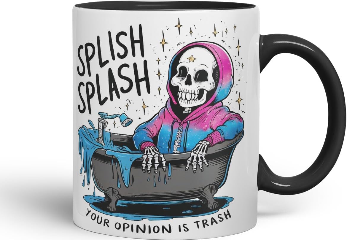 Vixar Splish Splash Your Opinion is Trash – Coloured Ceramic Mug Cup Gift, 11oz (Black)