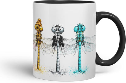 Vixar Dragonfly Mug – Cute Dragonfly Animal Coloured Ceramic Mug Cup Gift, 11oz (Black)