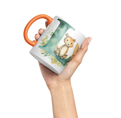 Letter L mug, Animals Alphabet Letter L Monogram animal for kids Ceramic Coloured Mug Cup for Tea Coffee Hot brew 330ml 11Oz Gift