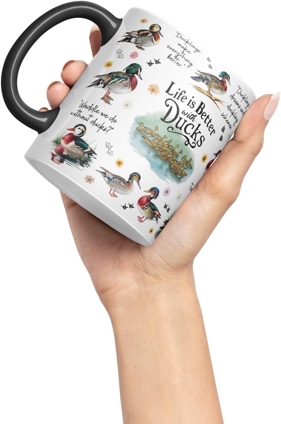Vixar Life is Better with Ducks – Funny Animal Coloured Mug Cup 11oz (Black)