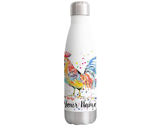 Cockerel Personalised Custom Bottle with Your Text/Name Chicken Hen Farm Animals Watercolour Animals Bottle Double Wall Insulated Stainless Steel Sport Drinks 500ml