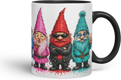 Funny Gnome Mug – Cute Gnome Coloured Ceramic Mug Cup Gift, 11oz (Black)