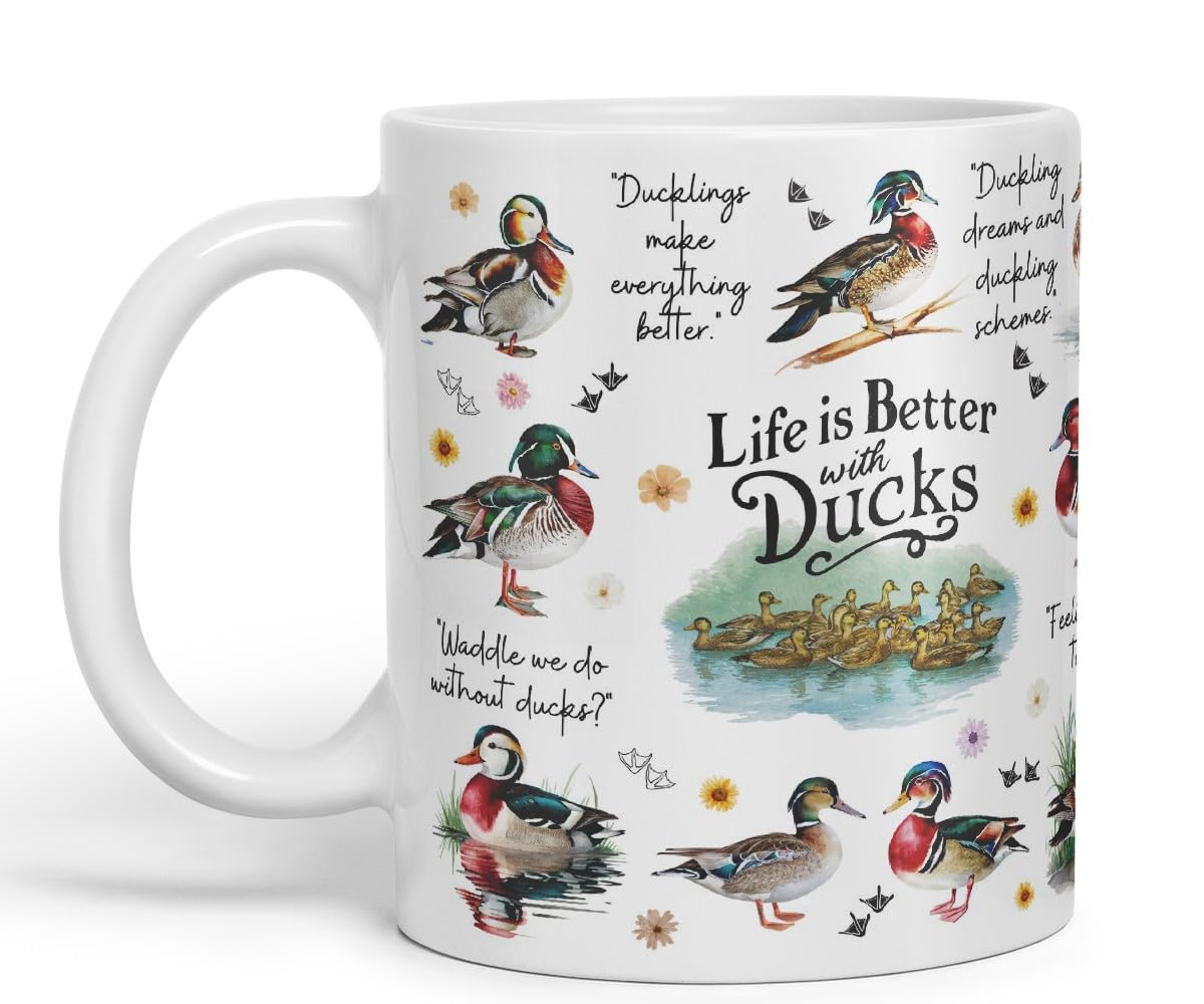 Vixar Life is Better with Ducks – Funny Animal Coloured Mug Cup 11oz (Black)