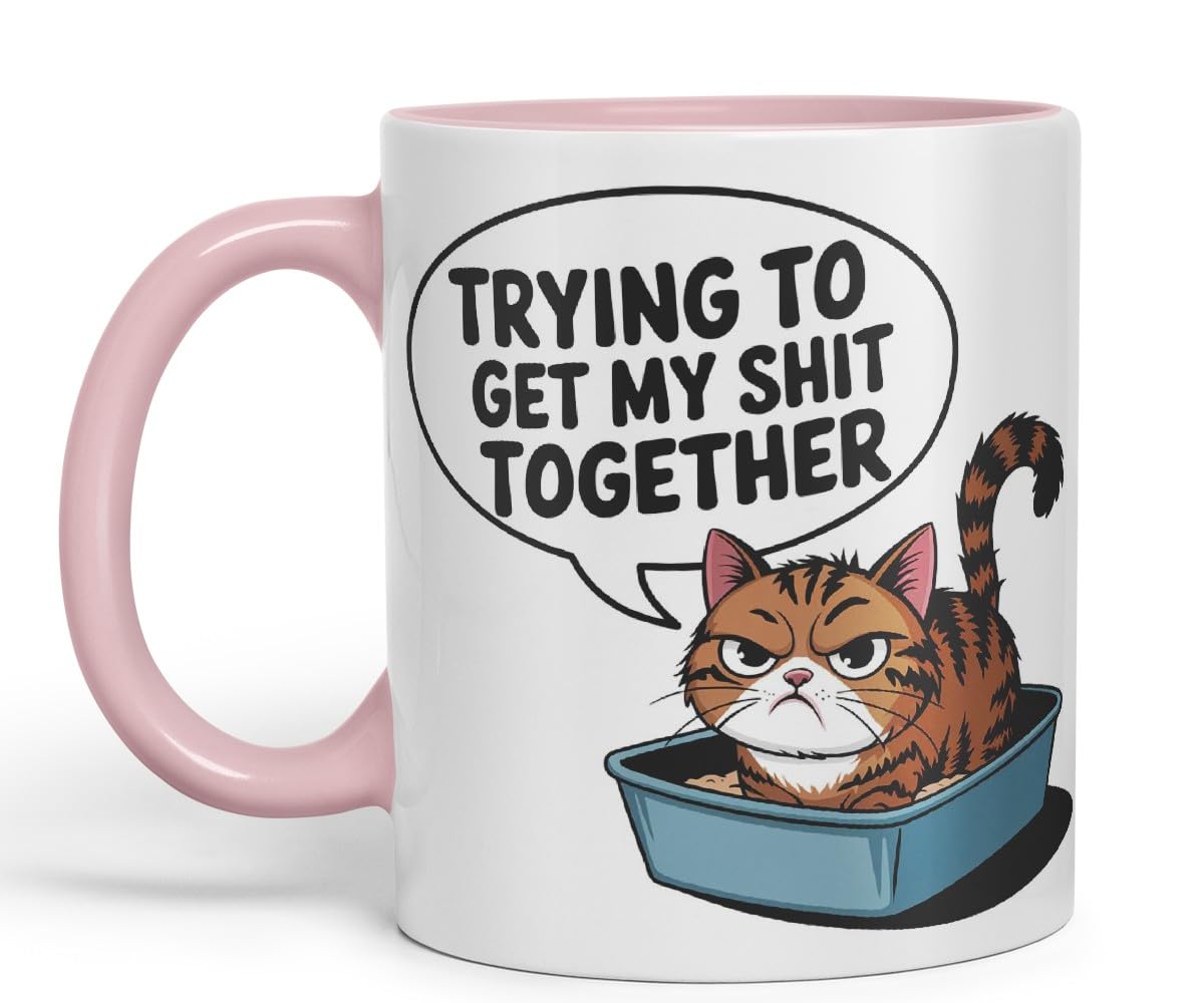 Vixar Trying to Get My Shit Together – Coloured Ceramic Mug Cup Gift, 11oz (Black)