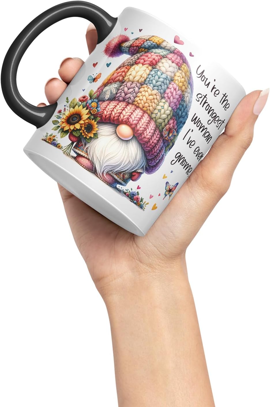 Vixar You're the Strongest Woman I've Ever Gnome Mom Mother Mum Mug – Coloured Ceramic Mug Cup Gift, 11oz (Black)