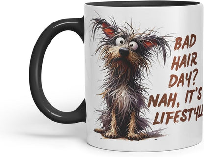 Vixar Bad Hair Day Nah It's A Lifestyle Funny Dog – Coloured Ceramic Mug Cup Gift, 11oz (Black)