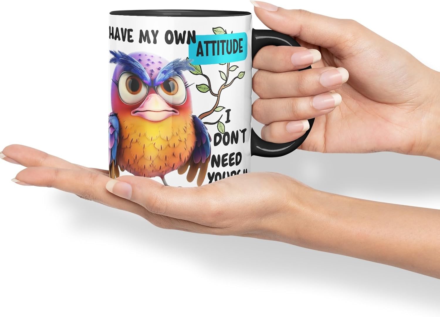 Vixar I Have My Own Attitude Sarcastic Owl Coloured Ceramic Mug Cup Gift 11oz (Black)