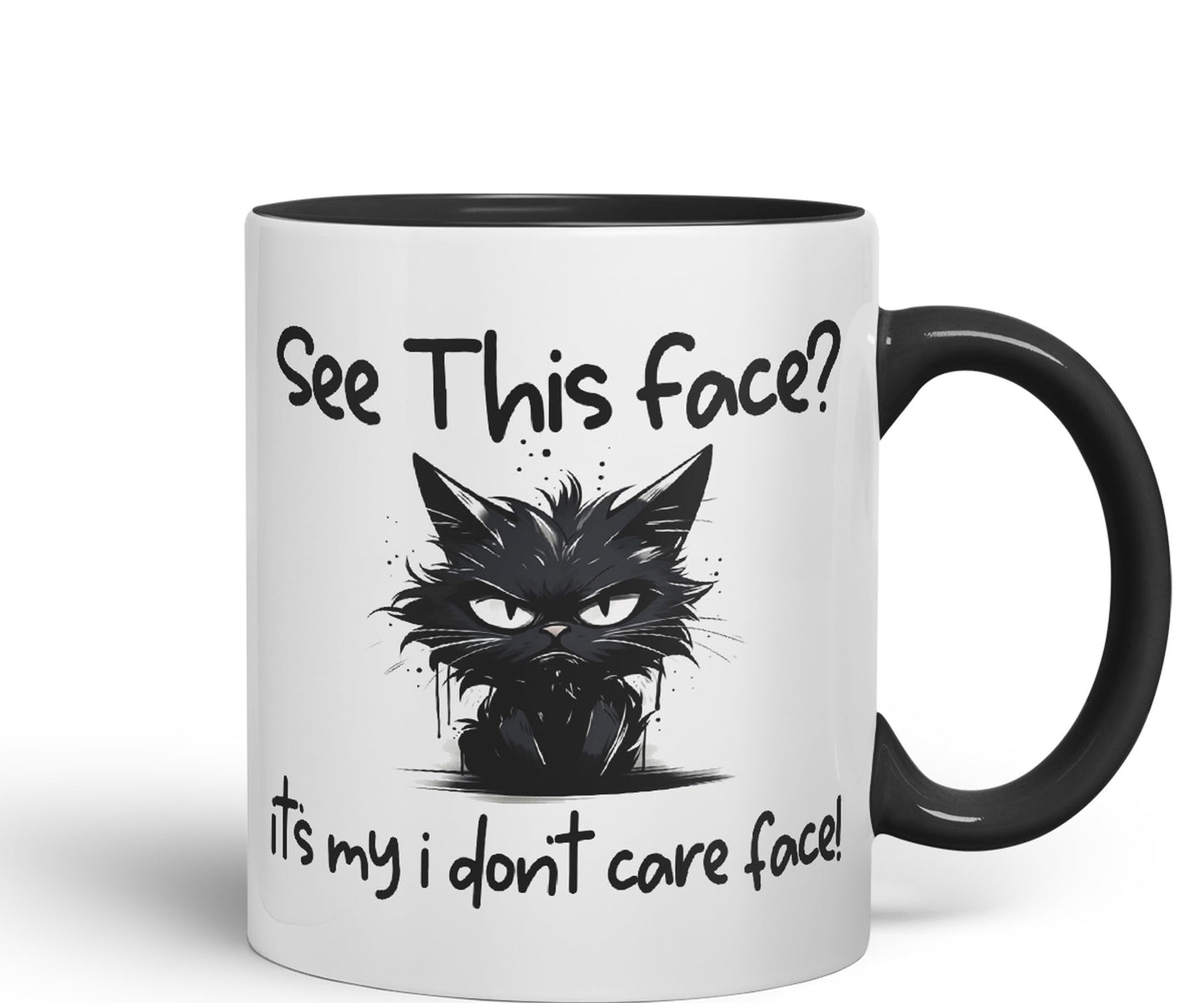 See This Face? Its My I Don't Care face! Cat Kitten Joke sarkasm Sarcastic Ceramic Coloured Mug Cup for Tea Coffee Hot Brew 330ml 11Oz Gift